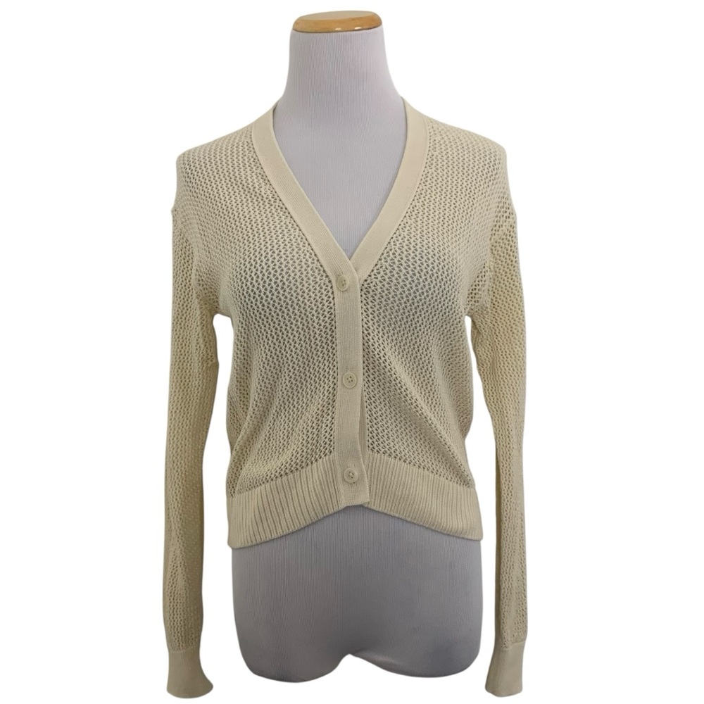 Uniqlo Open Knit Cardigan Sweater Womens Cream Beachy Coastal Cotton XS